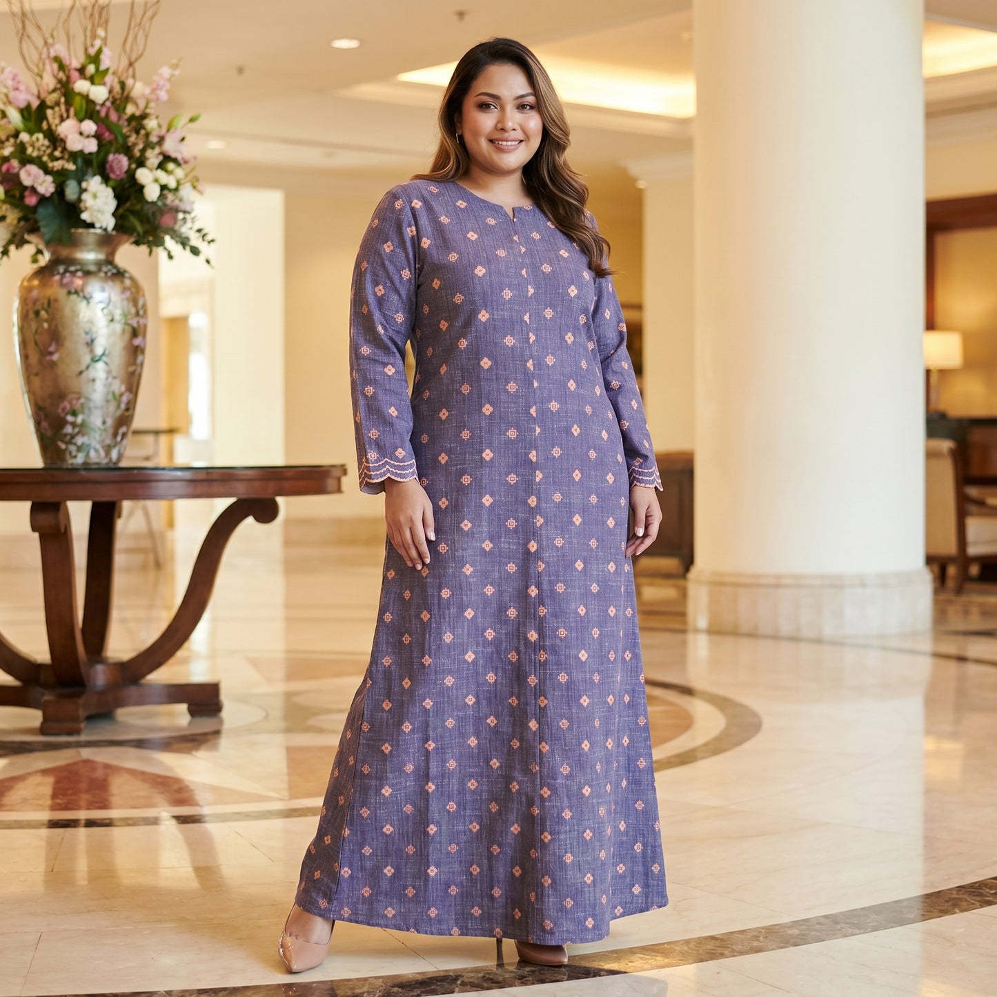 Nayla Jubah Dress – Royal Plum Peach | Stretchable Cotton Modest Maxi Dress | Size 40–52