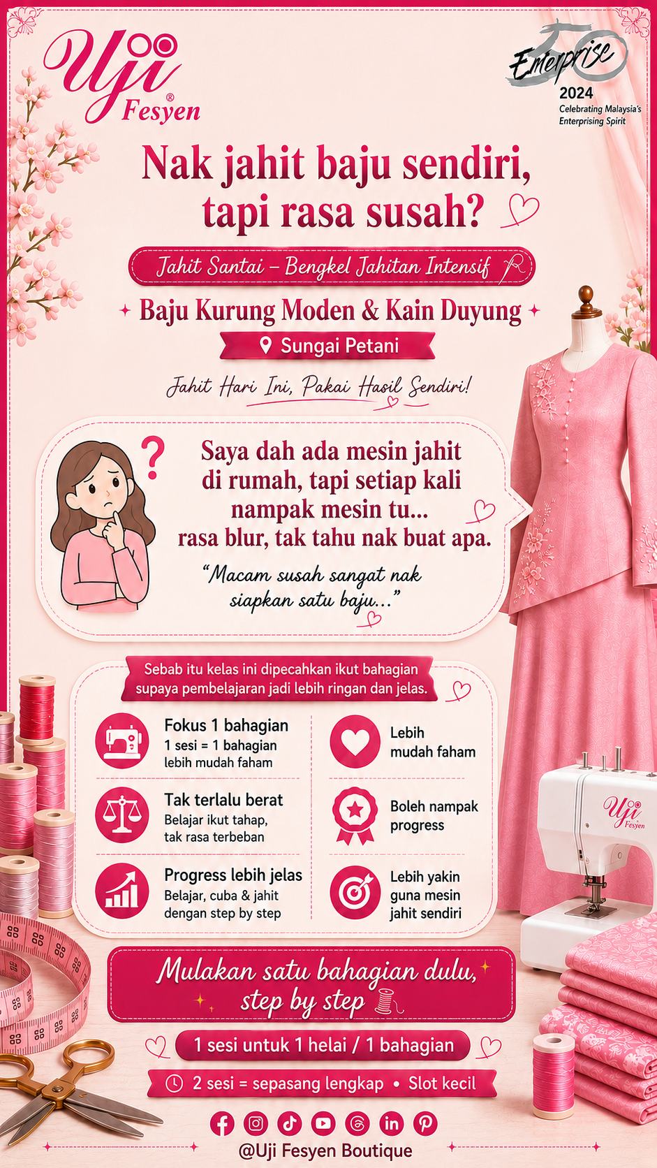 Jahit Santai June 2026 Sewing Workshop: Baju Kurung Moden & Kain Duyung | Sungai Petani