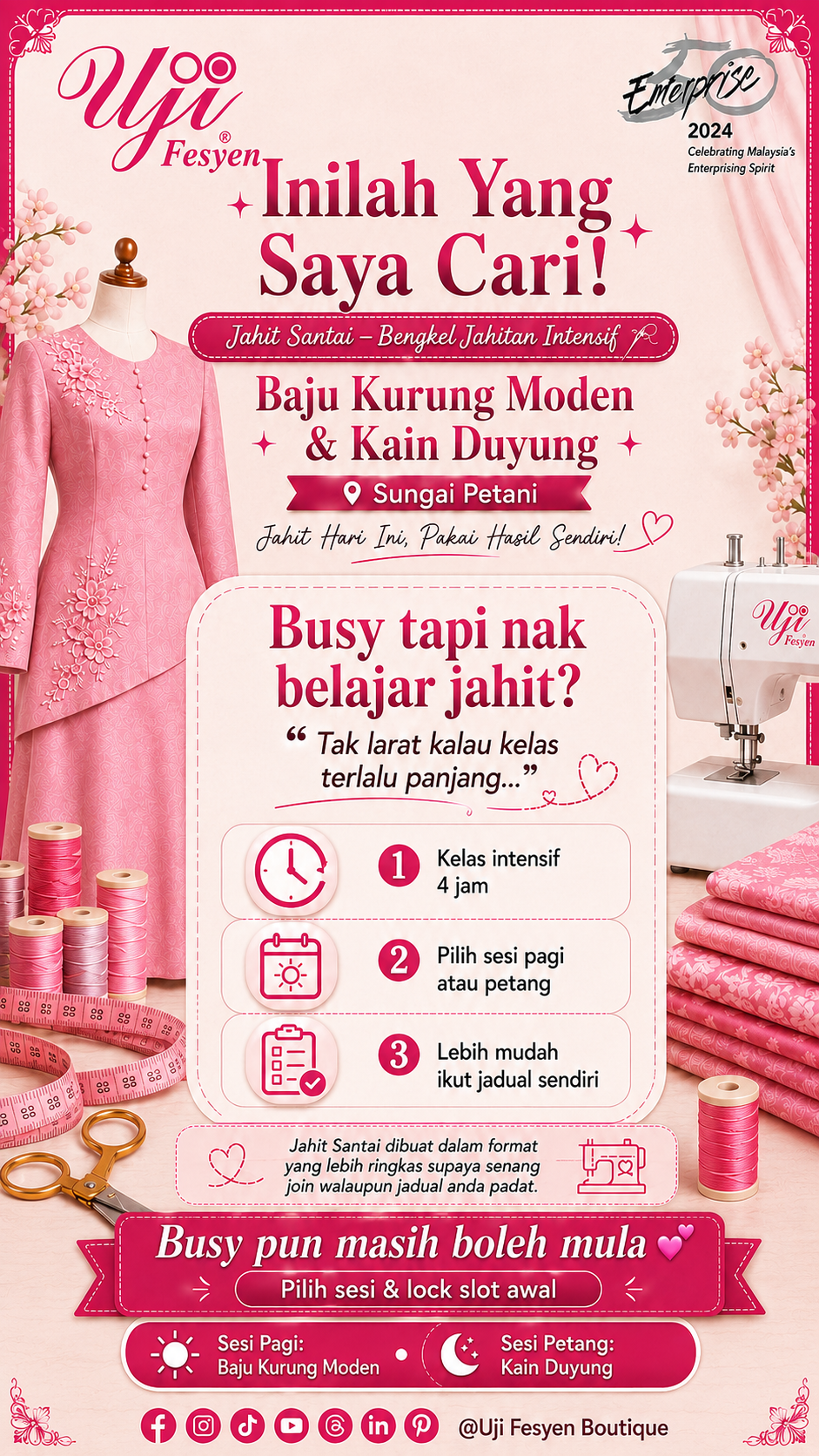 Jahit Santai June 2026 Sewing Workshop: Baju Kurung Moden & Kain Duyung | Sungai Petani