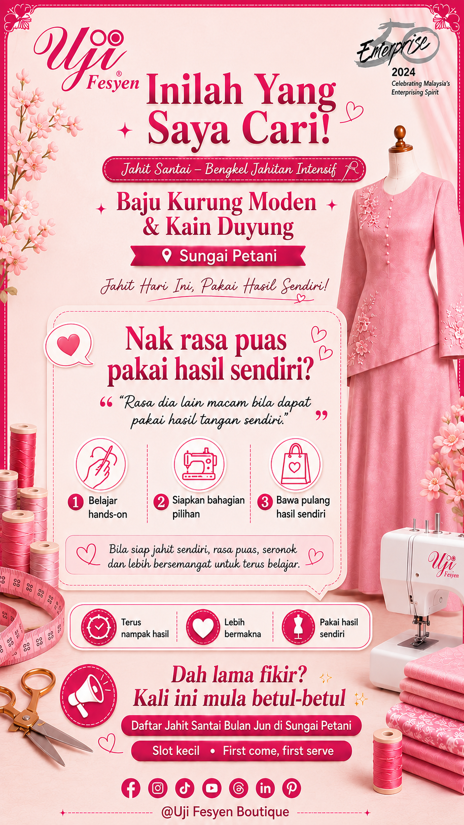 Jahit Santai June 2026 Sewing Workshop: Baju Kurung Moden & Kain Duyung | Sungai Petani