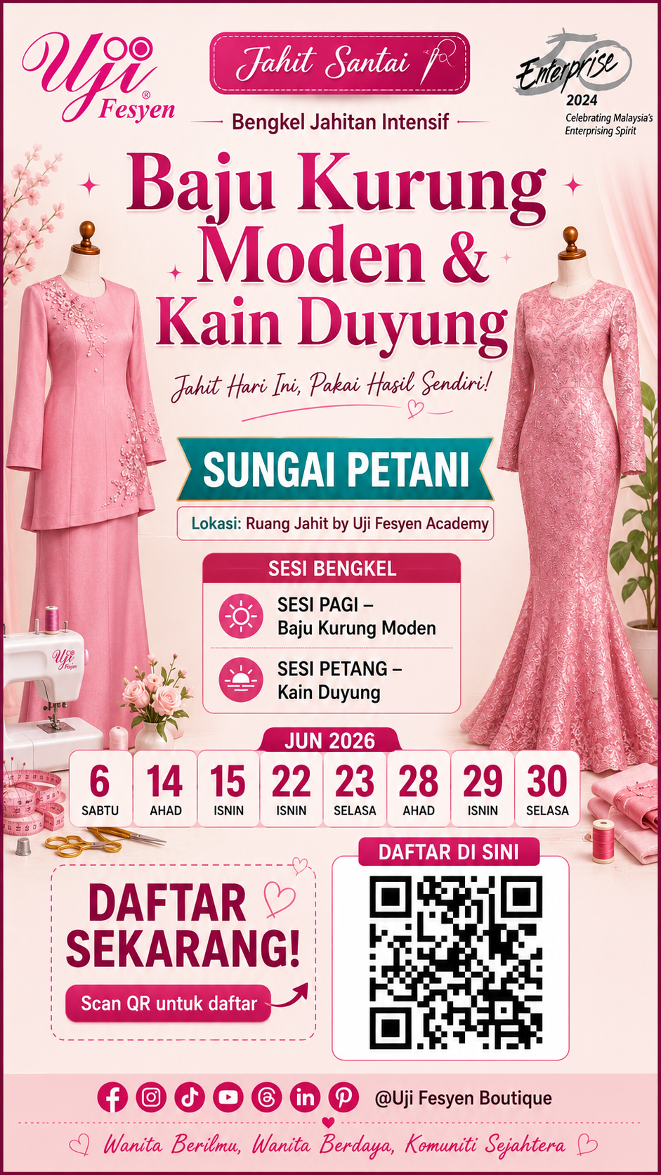 Jahit Santai June 2026 Sewing Workshop: Baju Kurung Moden & Kain Duyung | Sungai Petani