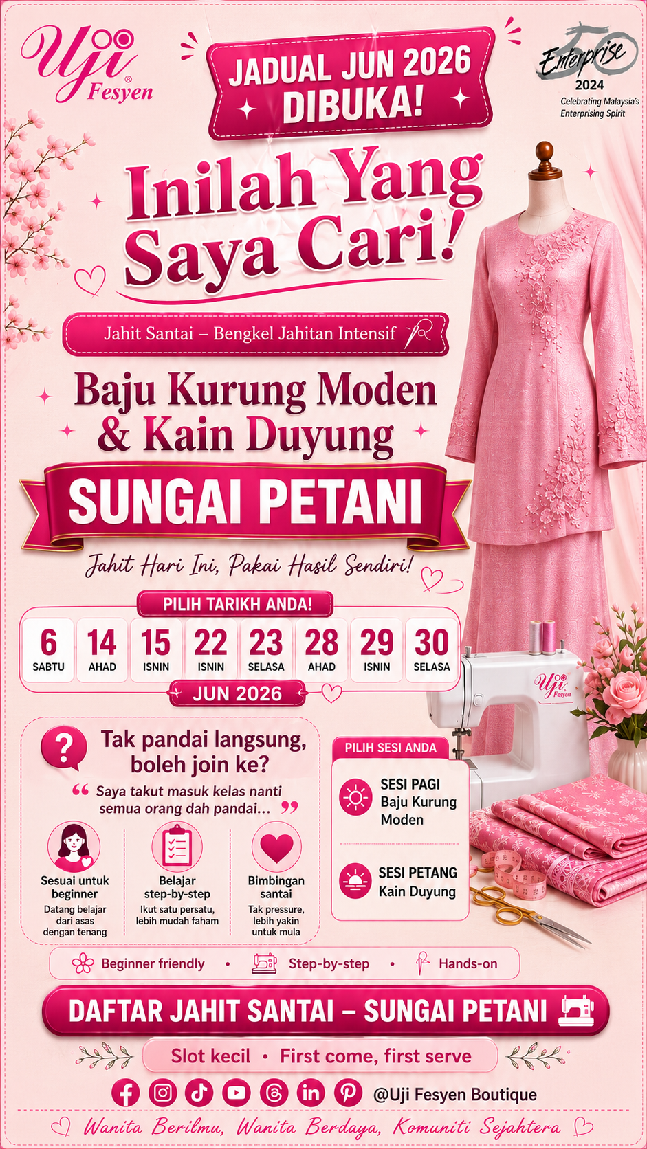Jahit Santai June 2026 Sewing Workshop: Baju Kurung Moden & Kain Duyung | Sungai Petani