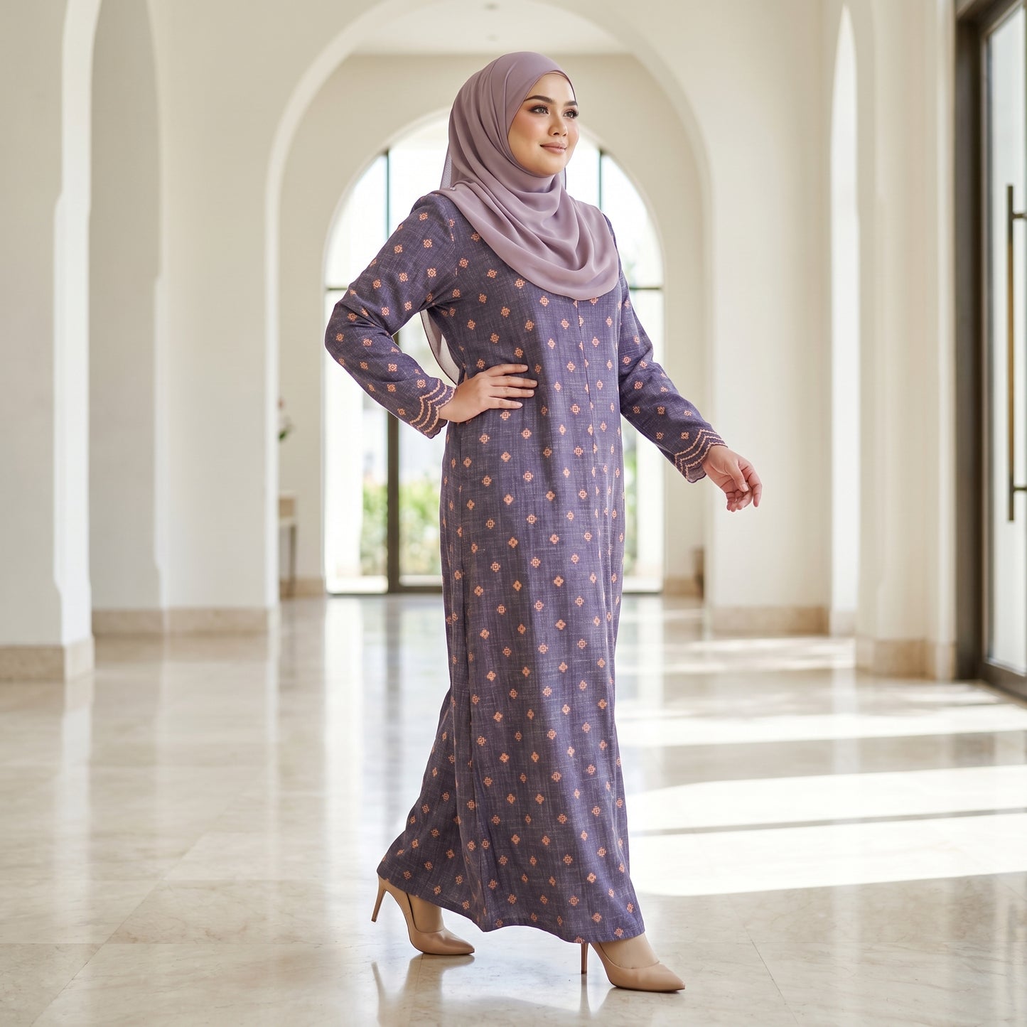 Nayla Jubah Dress – Royal Plum Peach | Stretchable Cotton Modest Maxi Dress | Size 40–52