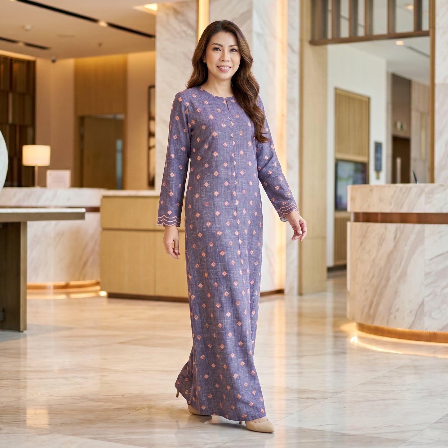Nayla Jubah Dress – Royal Plum Peach | Stretchable Cotton Modest Maxi Dress | Size 40–52
