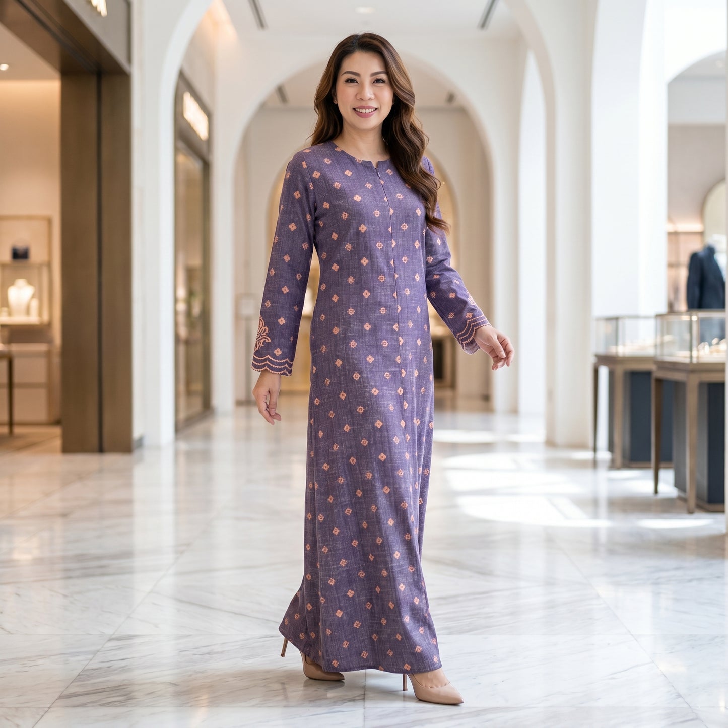 Nayla Jubah Dress – Royal Plum Peach | Stretchable Cotton Modest Maxi Dress | Size 40–52