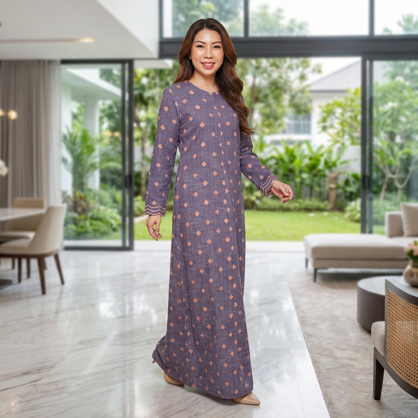 Nayla Jubah Dress – Royal Plum Peach | Stretchable Cotton Modest Maxi Dress | Size 40–52