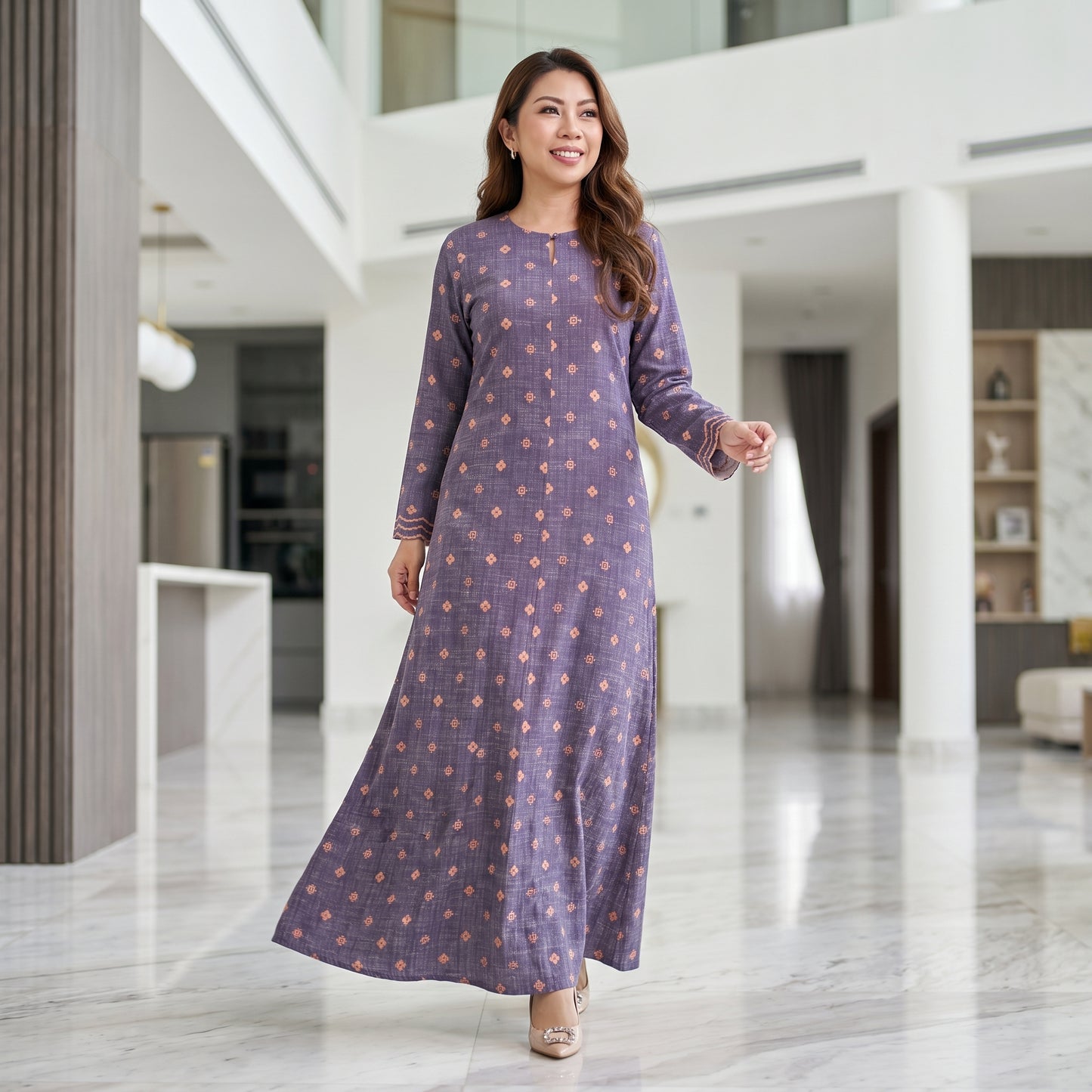 Nayla Jubah Dress – Royal Plum Peach | Stretchable Cotton Modest Maxi Dress | Size 40–52