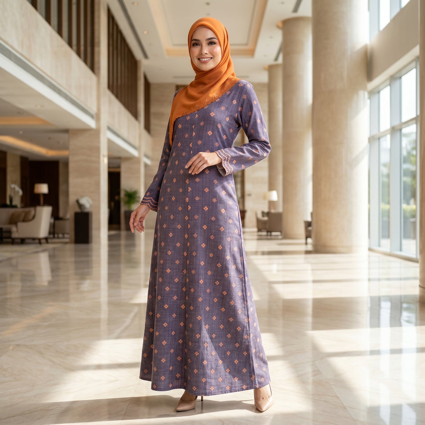 Nayla Jubah Dress – Royal Plum Peach | Stretchable Cotton Modest Maxi Dress | Size 40–52
