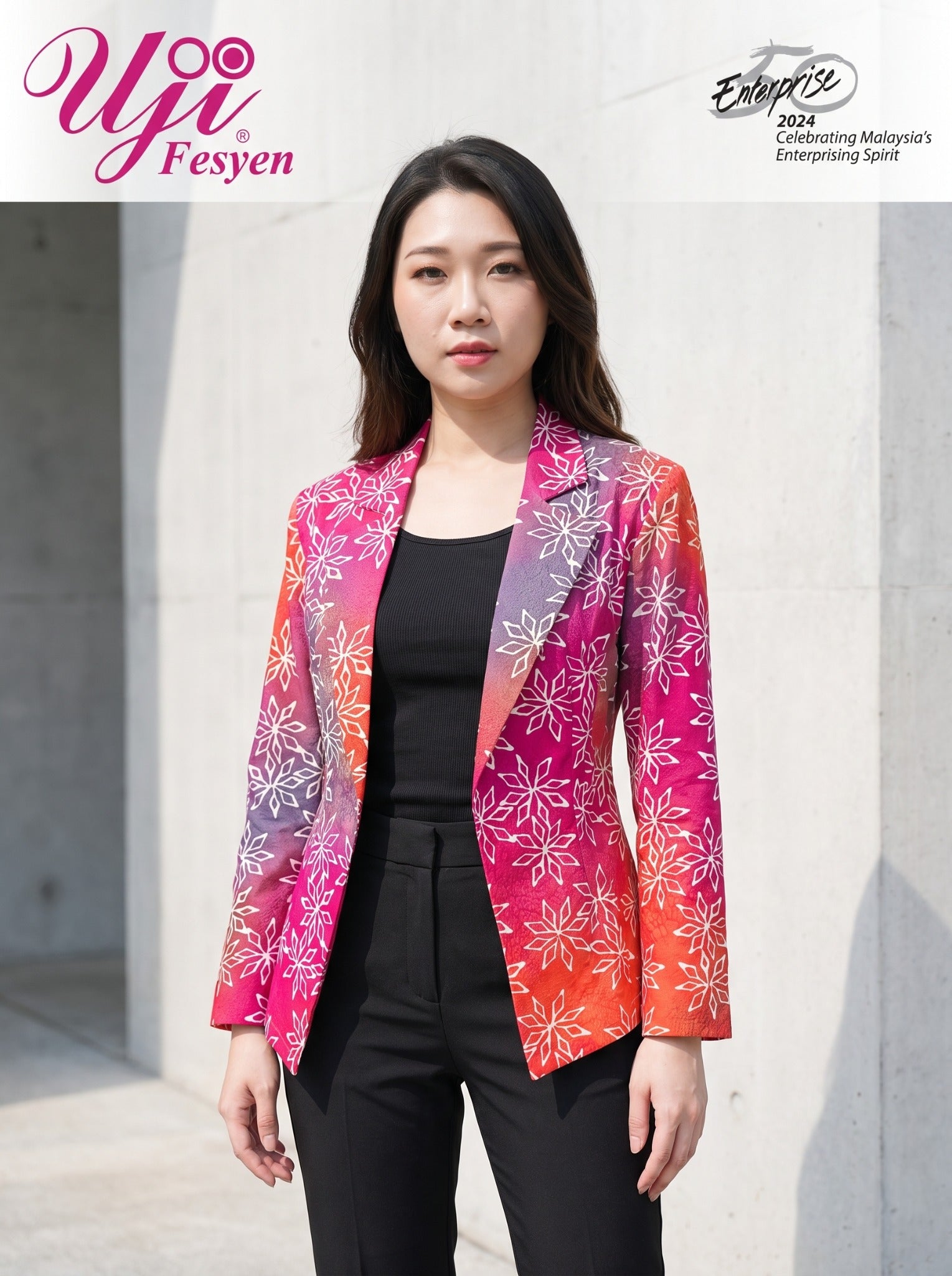 LARAS 01 RONA Bunga Bintang Magenta Sienna women's batik executive blazer front view