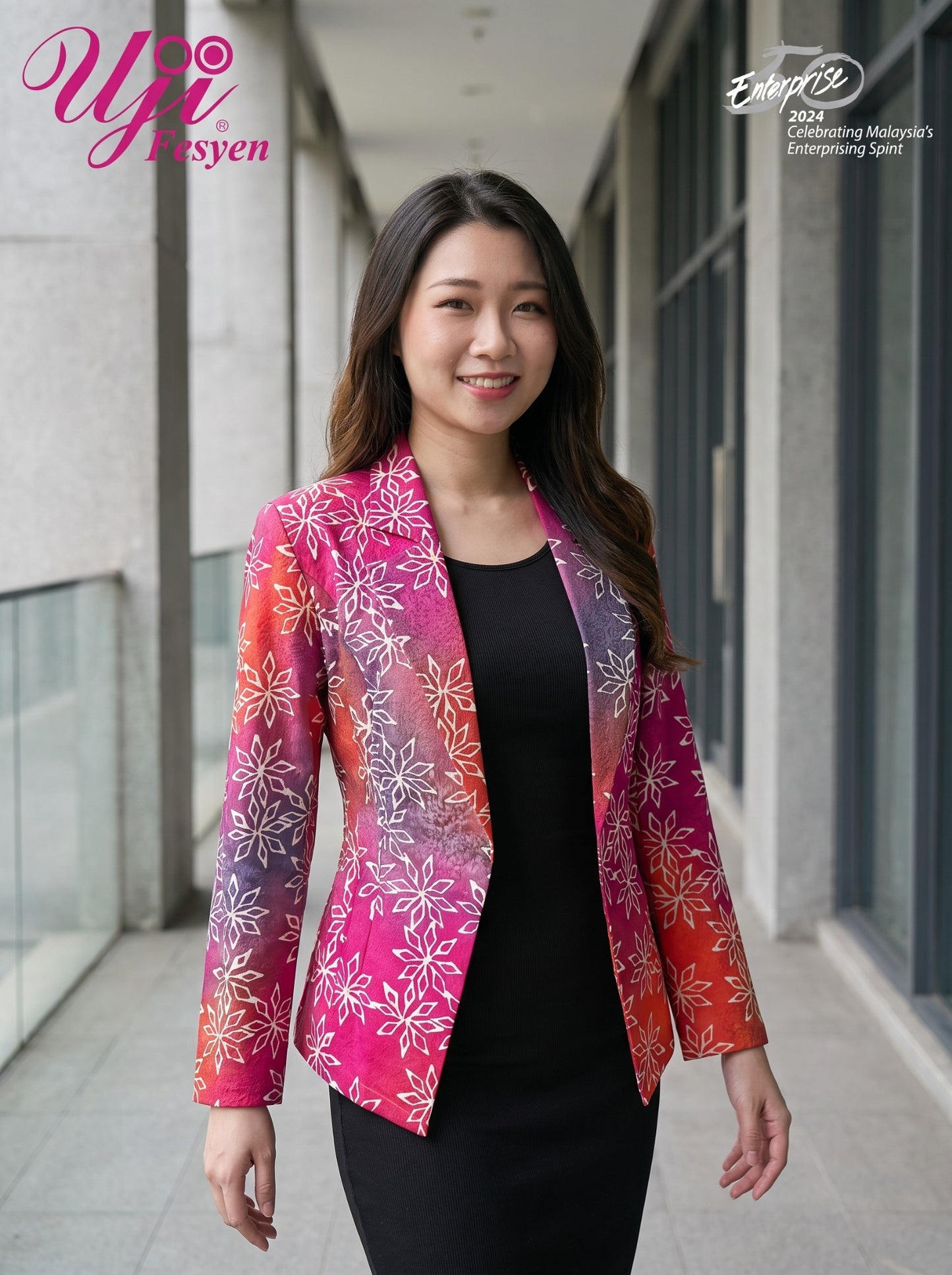 LARAS 01 women's batik executive blazer front lifestyle view