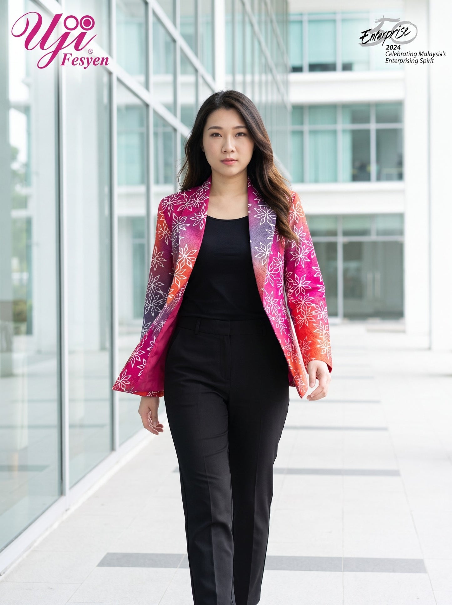 LARAS 01 women's batik executive blazer full length styling view