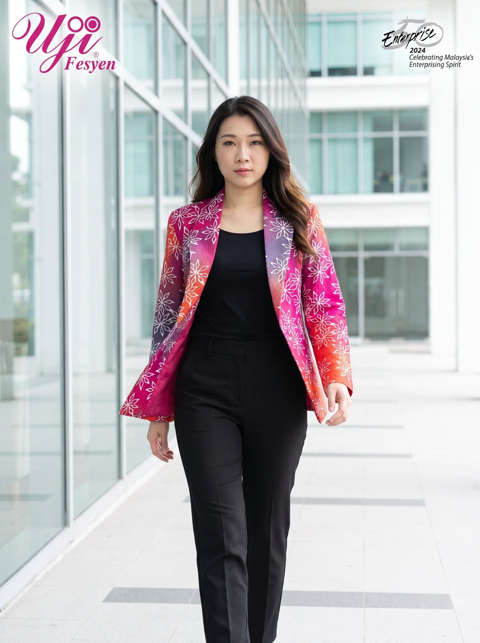 LARAS 01 women's batik executive blazer full length styling view
