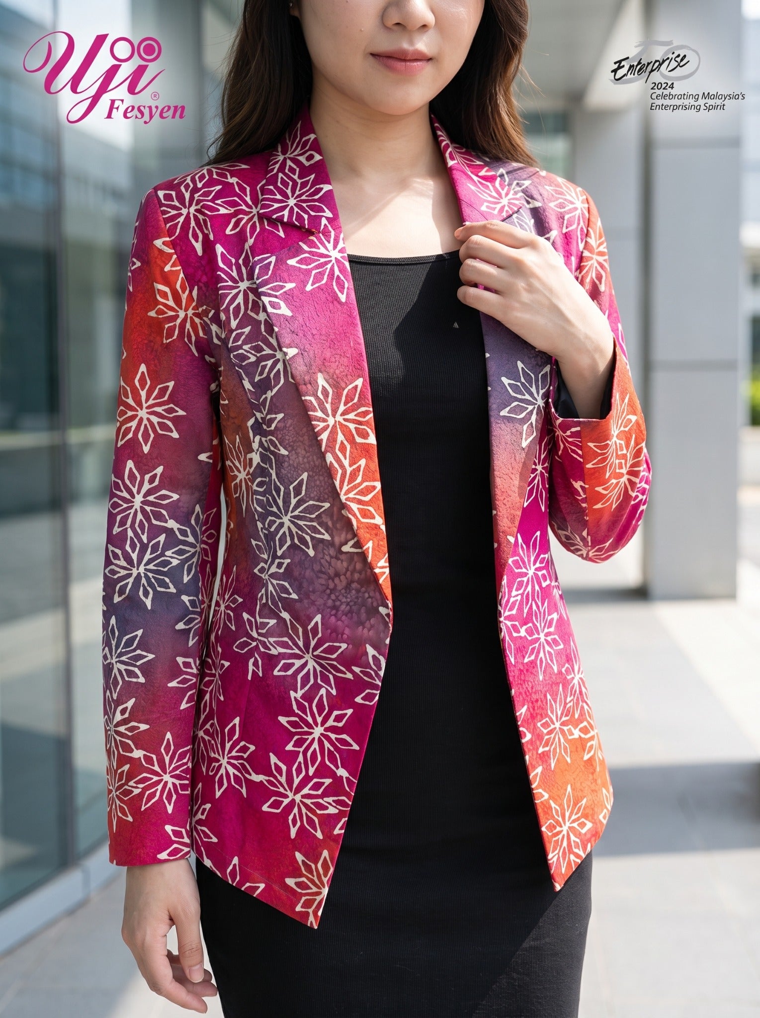 LARAS 01 batik executive blazer lapel and RONA Bunga Bintang fabric detail