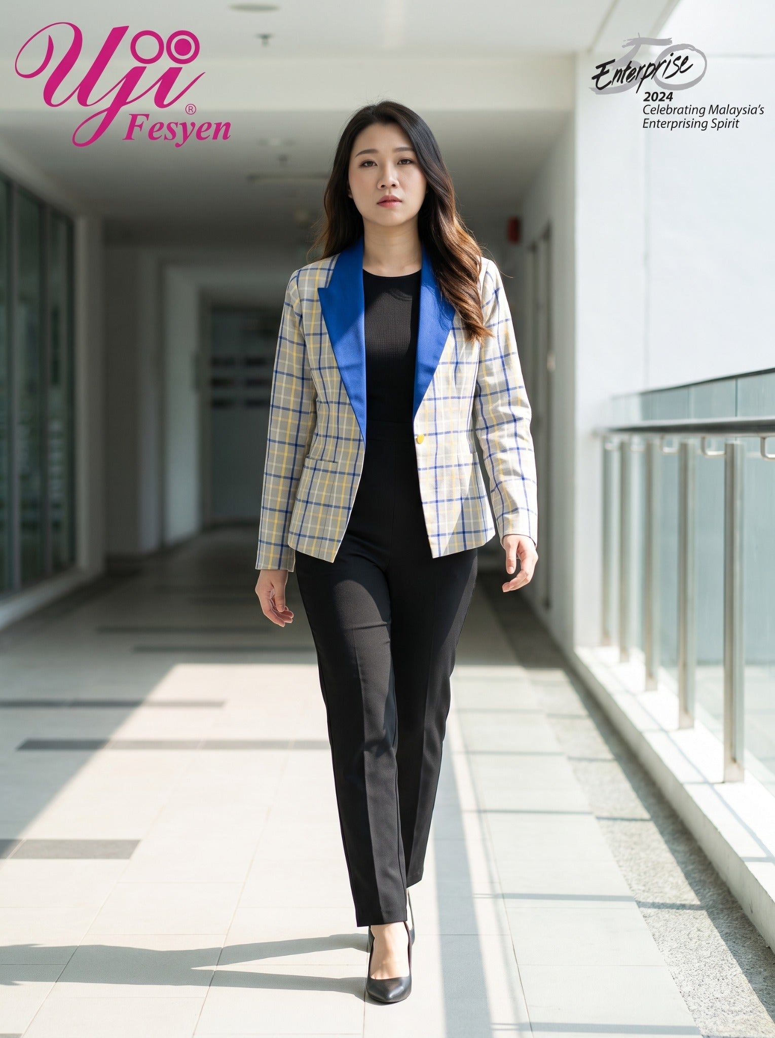Full professional styling of UJI ONE 01 Aria Executive Blazer with black trousers